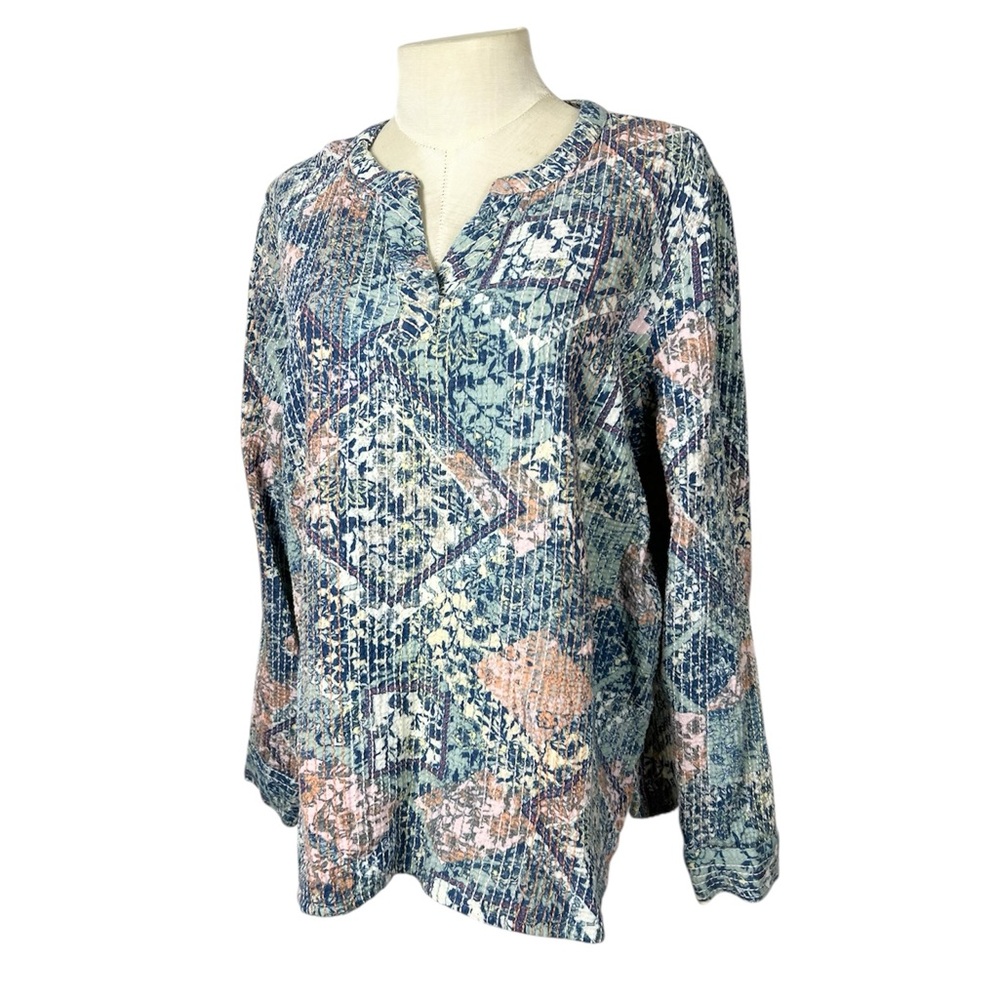 Coldwater Creek tunic size Large stitched‎ embroidered over floral Thick cotton